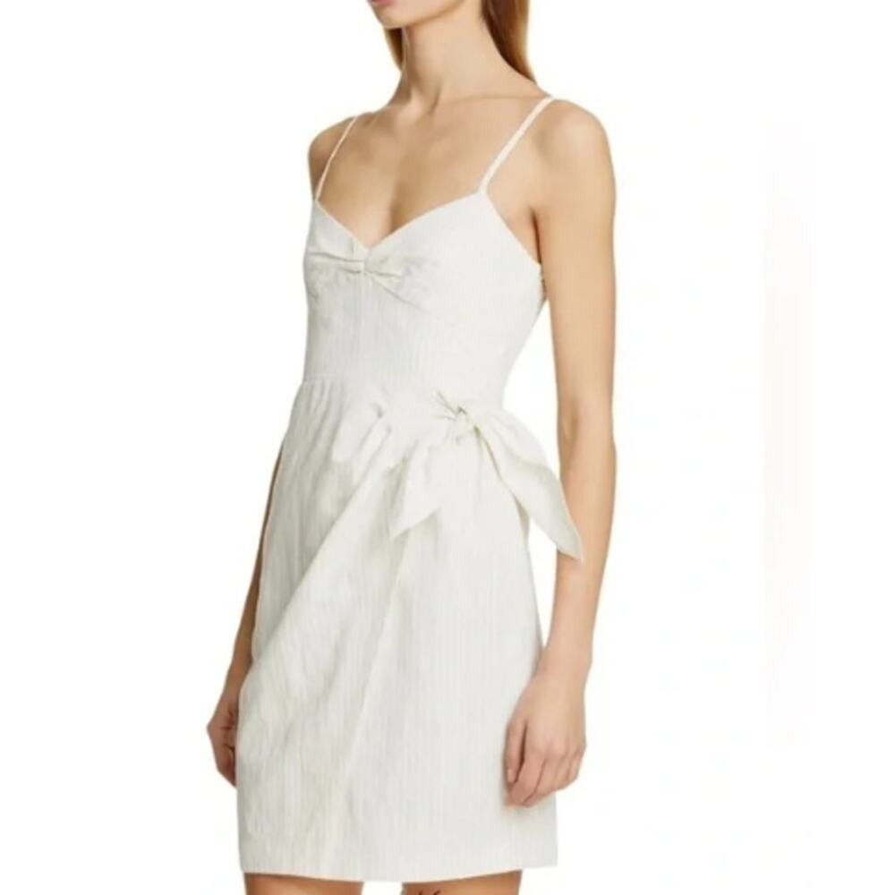 Rebecca Taylor Pinstripe Bow Tie Front Linen Sundress Size 10 White Tan